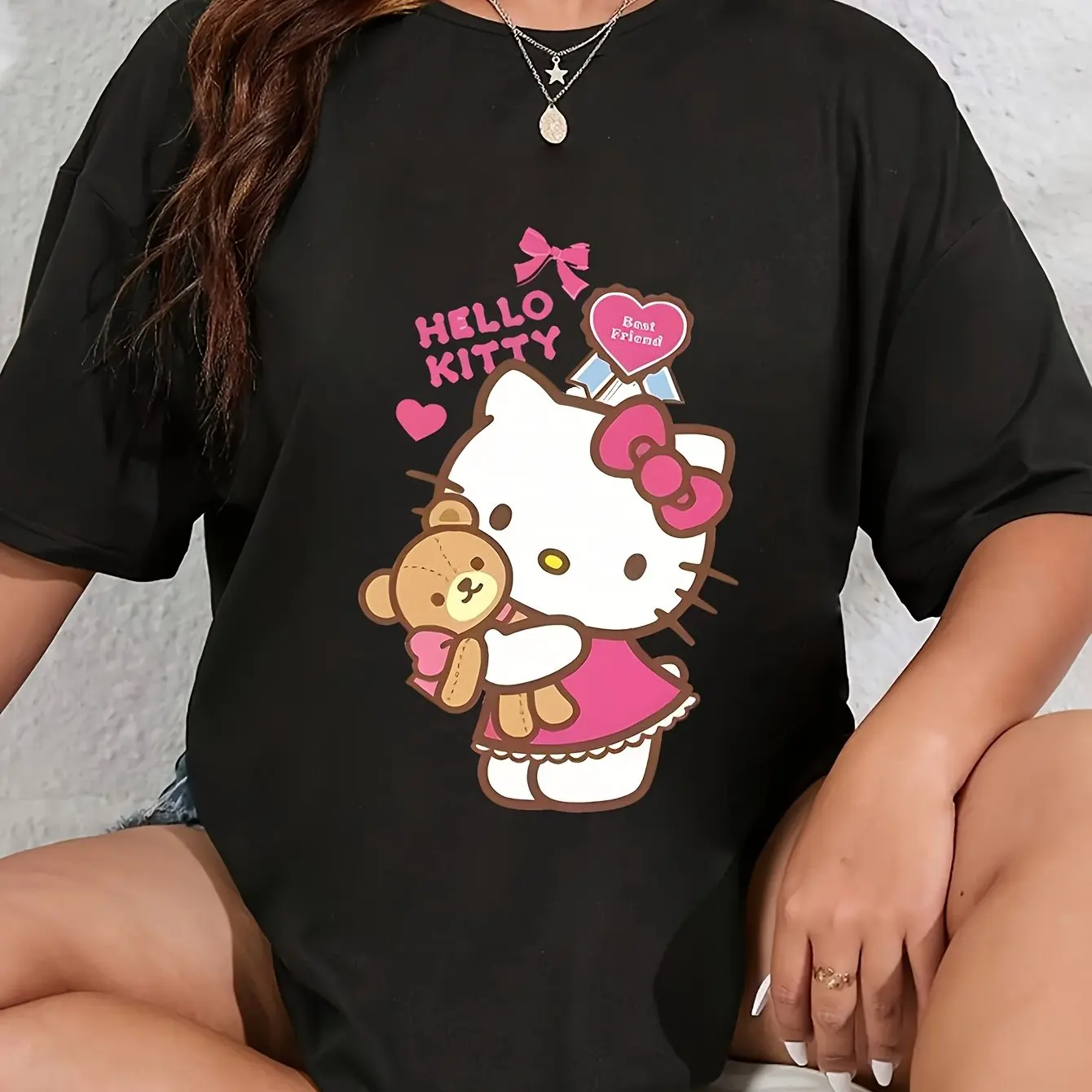 

Hello Kitty Graphic Printing Summer Autumn Winter Cotton Men's and Women's T-Shirts Short Sleeves Luxury Outdoor Sports Brand