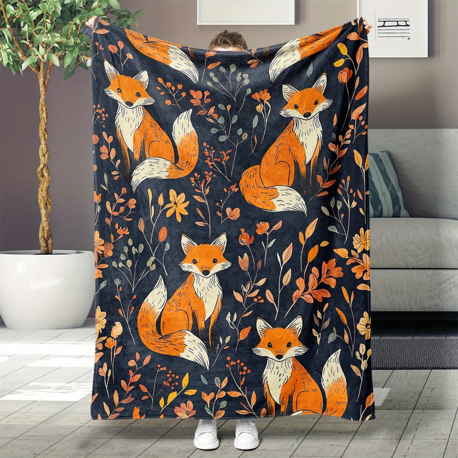 Fox Printed Flannel Blanket, Gift for African Girls, Granddaughter, Daughter,Outdoor Beach Living Room Sofa Pet Office Blanket
