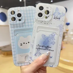 Butterfly Cat Oil Card Bag Holder Phone Case For iPhone 16E 16 15 14 13 12 Mini 11 Pro XS Max X SE2 SE 2022 15 Plus Soft Cover