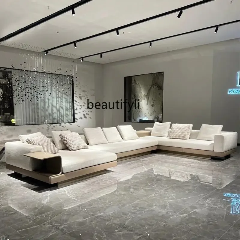 

F Modern simple large apartment living room 2025 new fabric large flat leather sofa
