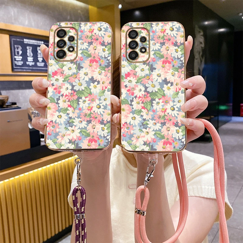 A53 Flower Shrubs Luxury Plating Phone Case For Samsung A53 A52 A55 A50 A25 A42 A52S  A34 A33 A51 A54 A35 A50S A73 A71 Cover