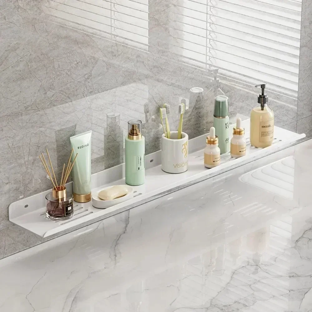 30-60cm Punch-Free Bathroom Accessories Wall-Mounted Faucet Cosmetic Storage Rack Mirror Front Shelves