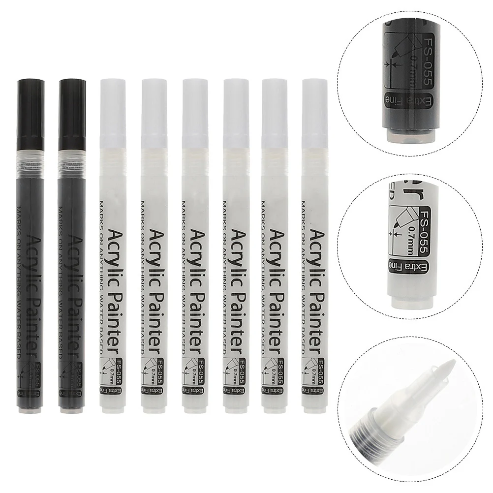 

8Pcs Acrylic Paint Pens Set Fine Tip White Black for Creative Painting Drawing Writing Marking Acrylic Paint Pens