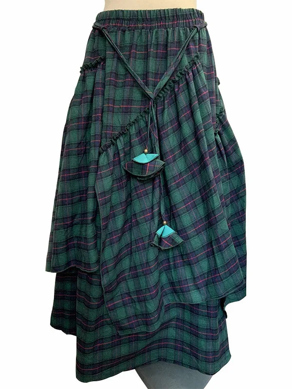 غير النظامية منقوشة المرقعة تنورة كبيرة عالية الخصر غير المتكافئة عادية عالية الخصر التنانير للنساء فضفاضة تناسب الخريف التنانير