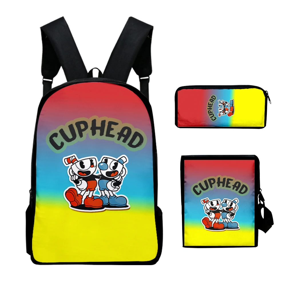 Trendy Popular Funny cuphead 3D Print 3pcs/Set pupil School Bags Laptop Daypack Backpack Inclined shoulder bag Pencil Case