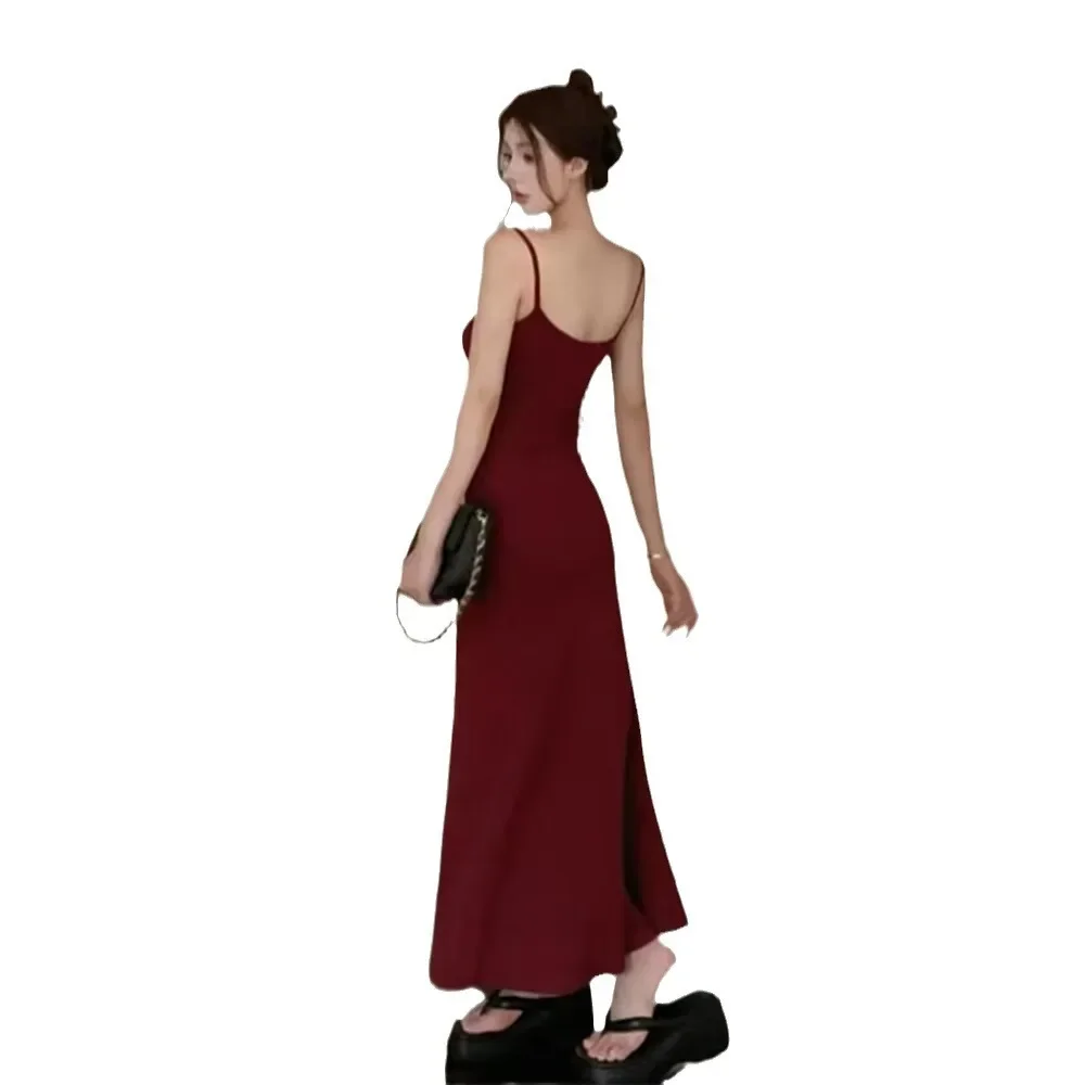 2025 verão vestido de tanque elástico feminino sem mangas fora do ombro cintura-equipado emagrecimento vestido longo fora do ombro camada base