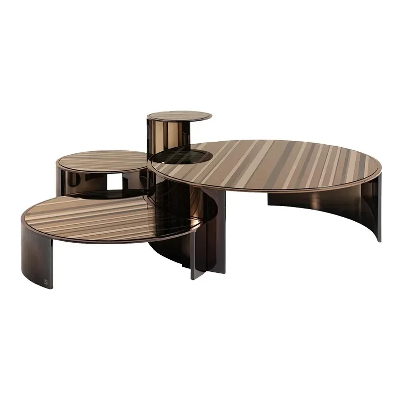 

Light luxury combination coffee table stainless steel round modern minimalist small apartment living room home glass coffee