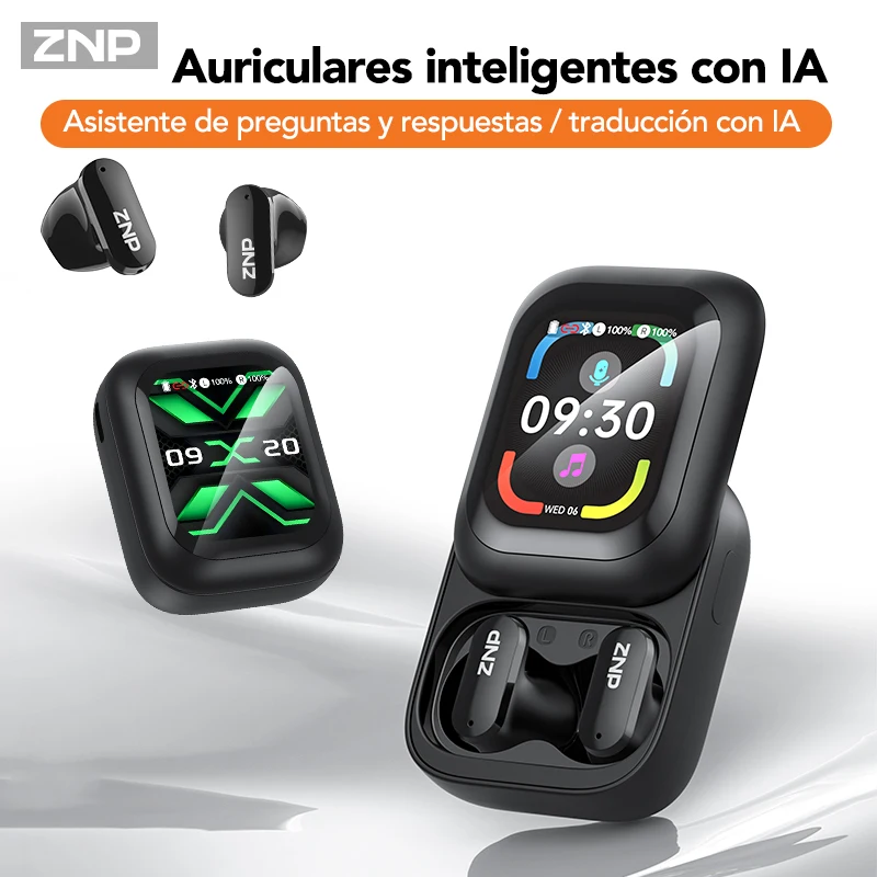 Audífonos Inalámbricos ZNP N04 TWS con Pantalla Táctil, Bluetooth, Traducción por IA, Ajuste Cómodo y Reducción de Ruido