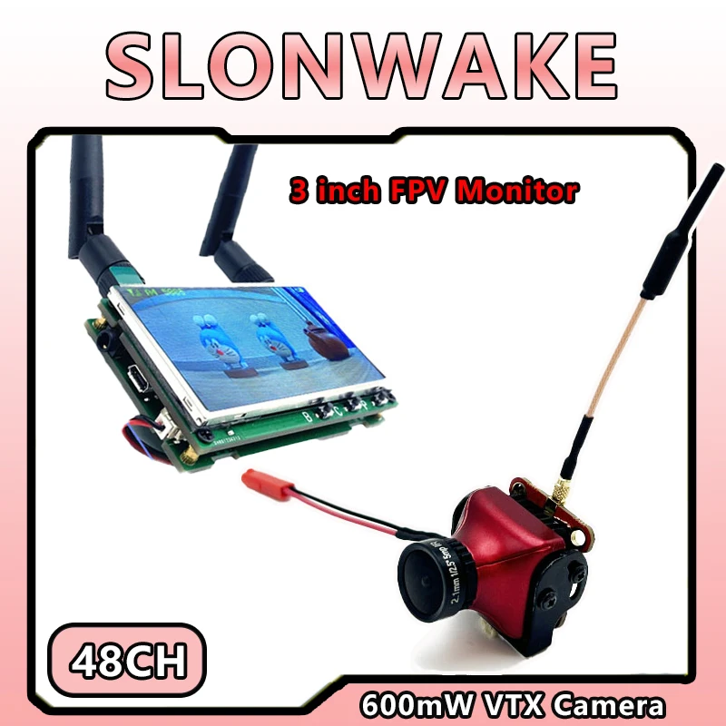 

SLONWAKE FPV 5.8Ghz 48CH 600mW Transmitter adjustable VTX-CAM 1200TVL Camera with 3 inch Monitor for RC Multicopter fpv Drone