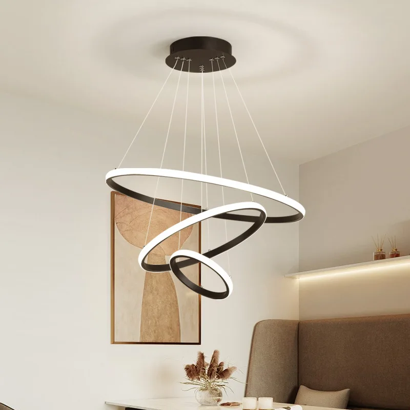 

Modern LED Pendant Light For Living Dining Room Loft Bedroom Chandelier Rings Circle Ceiling Hanging Lamp Decor Lighting Fixture