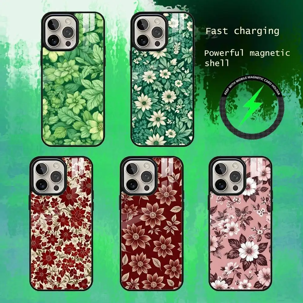 

Vintage Flowers Phone Case For iPhone17,16,15,14,13 Plus,Pro Max Magnetic For Magsafe Wireless Charging