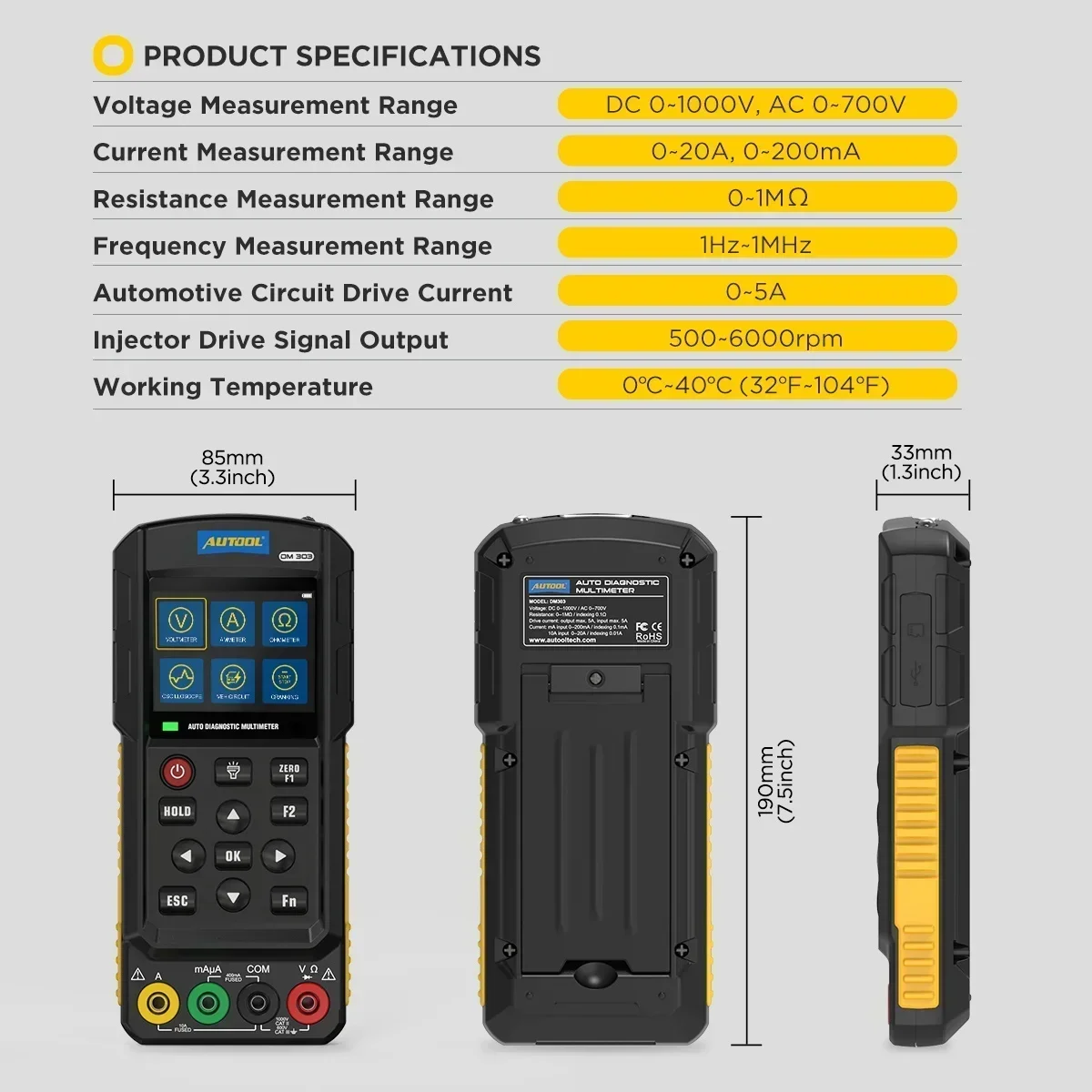 

2025 Hot Sell OEM DM303 Circuit Tester K Line Can line Factory AUTOOL Newest DM303 Auto Diagnostic Multimeter