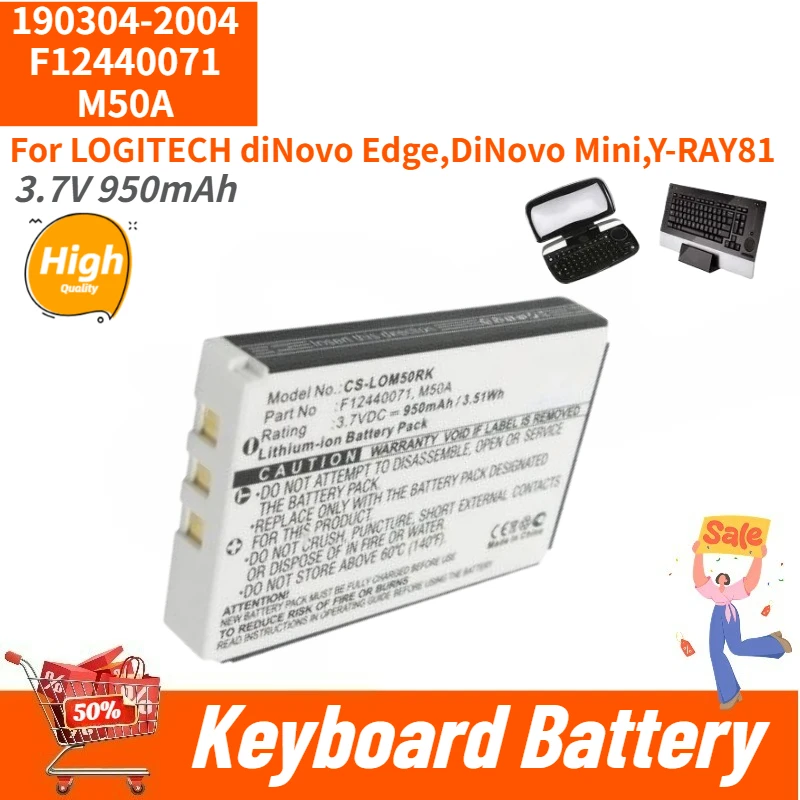 

190304-2004 F12440071 M50A High Quality Keyboard Battery 3.7V 950mAh for LOGITECH DiNovo Edge,DiNovo Mini,Y-RAY81 Brand New