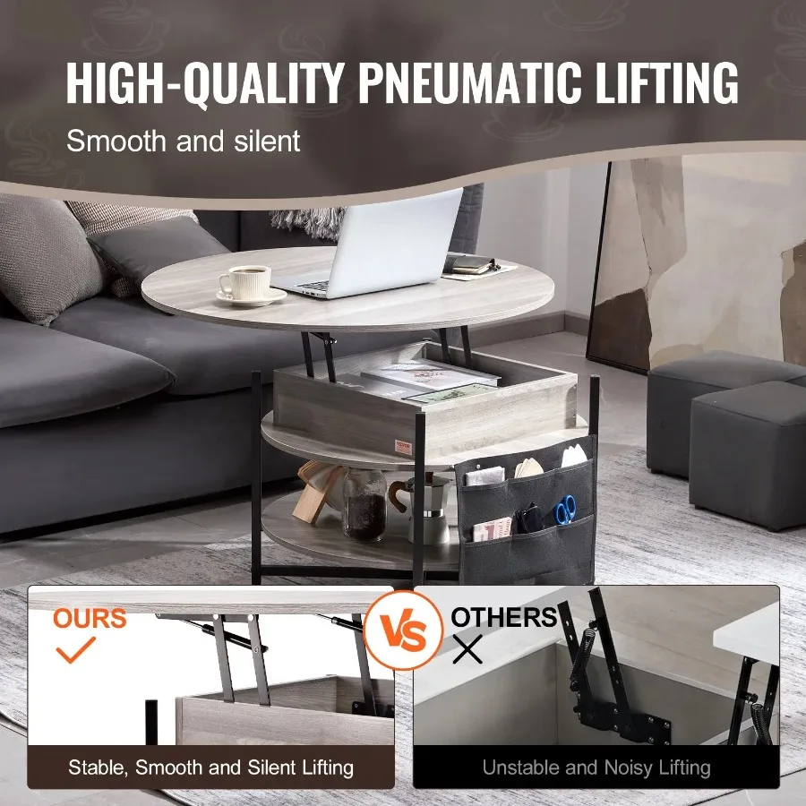 Round Coffee Table 35.3 Inch White Lift Top for Living Room