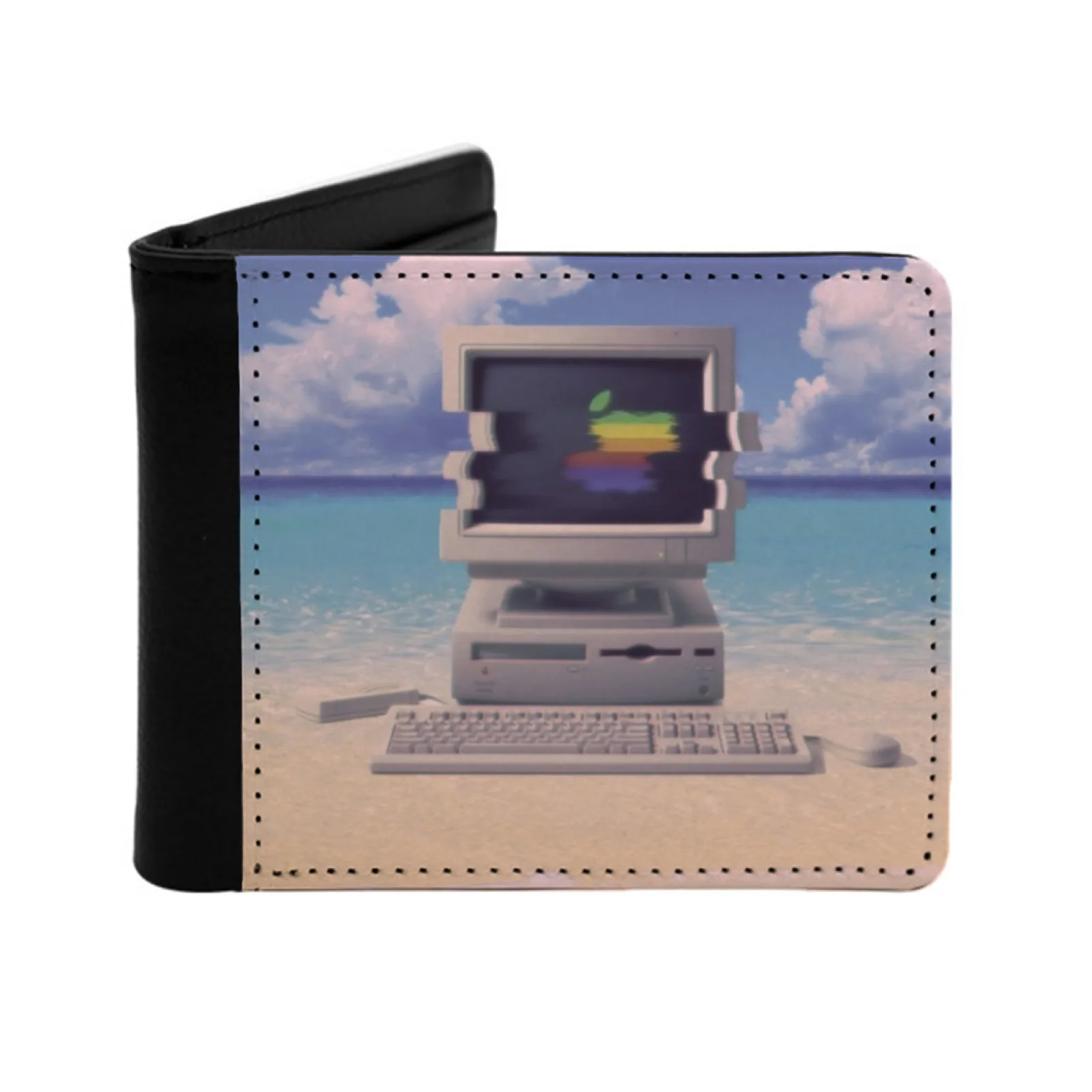 

Macintosh без текста, короткий мужской кошелек, многофункциональный кошелек, мужской кошелек из искусственной кожи, эстетика, эстетика, бледная волна, ретро, пляжный песок
