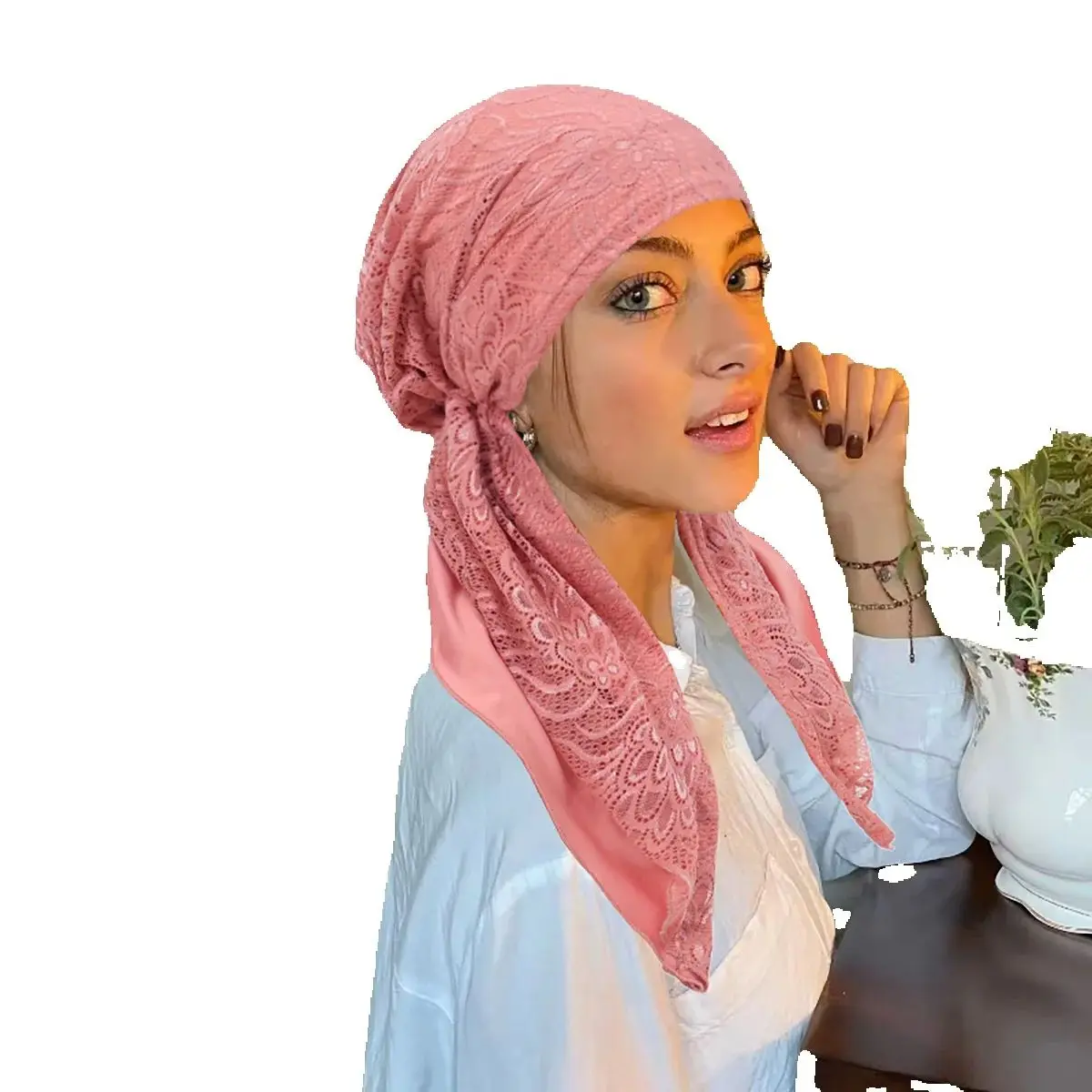 

New Lace Headscarf Pre-Tied Hat Elastic Solid Color Muslim Hijab Head Wrap Women Chemo Cap Bonnet Hair Loss Cover Turbante Mujer