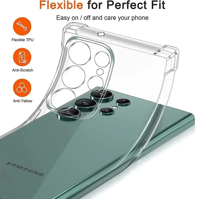 Luxury Shockproof Clear Phone Case For Samsung Galaxy S20 FE S21 Plus S22 S23 S24 Ultra Silicone Transparent Soft Back Cover