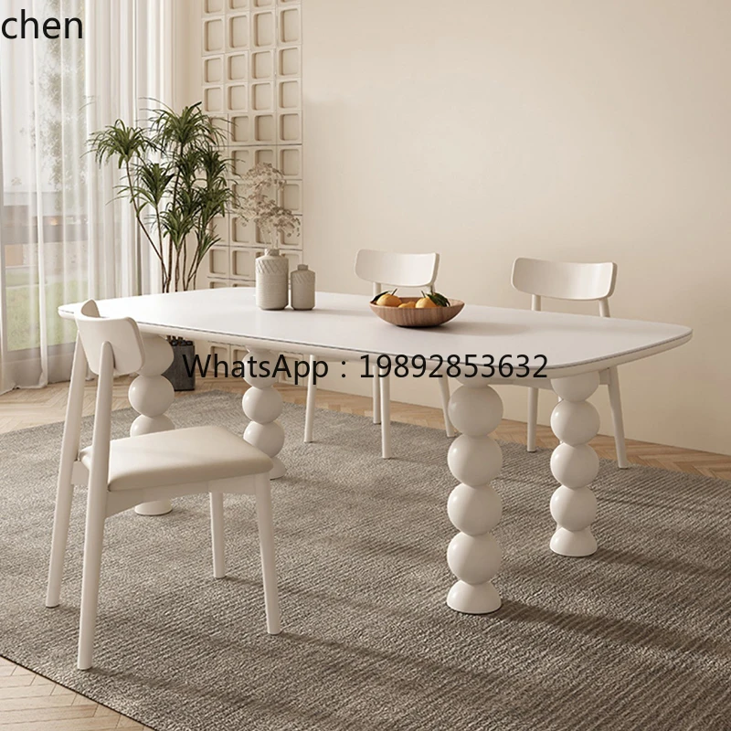rock slab dining table and chairs modern simple small apartment light luxury cream style marble semi-round island
