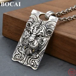 BOCAI S925 Sterling Silver Pendants New Fashion Chinese Years of Tiger Relief Totem Amulet Punk Jewelry for Women Men