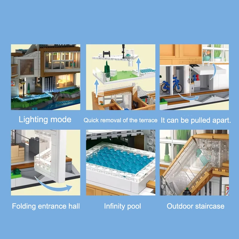 2228 قطعة فيلا شاطئ البحر MOC مدينة عرض الشارع مجموعة مكعبات البناء منتجع الترفيه منزل نموذج الطوب لتقوم بها بنفسك الديكور لعب الاطفال الهدايا #3