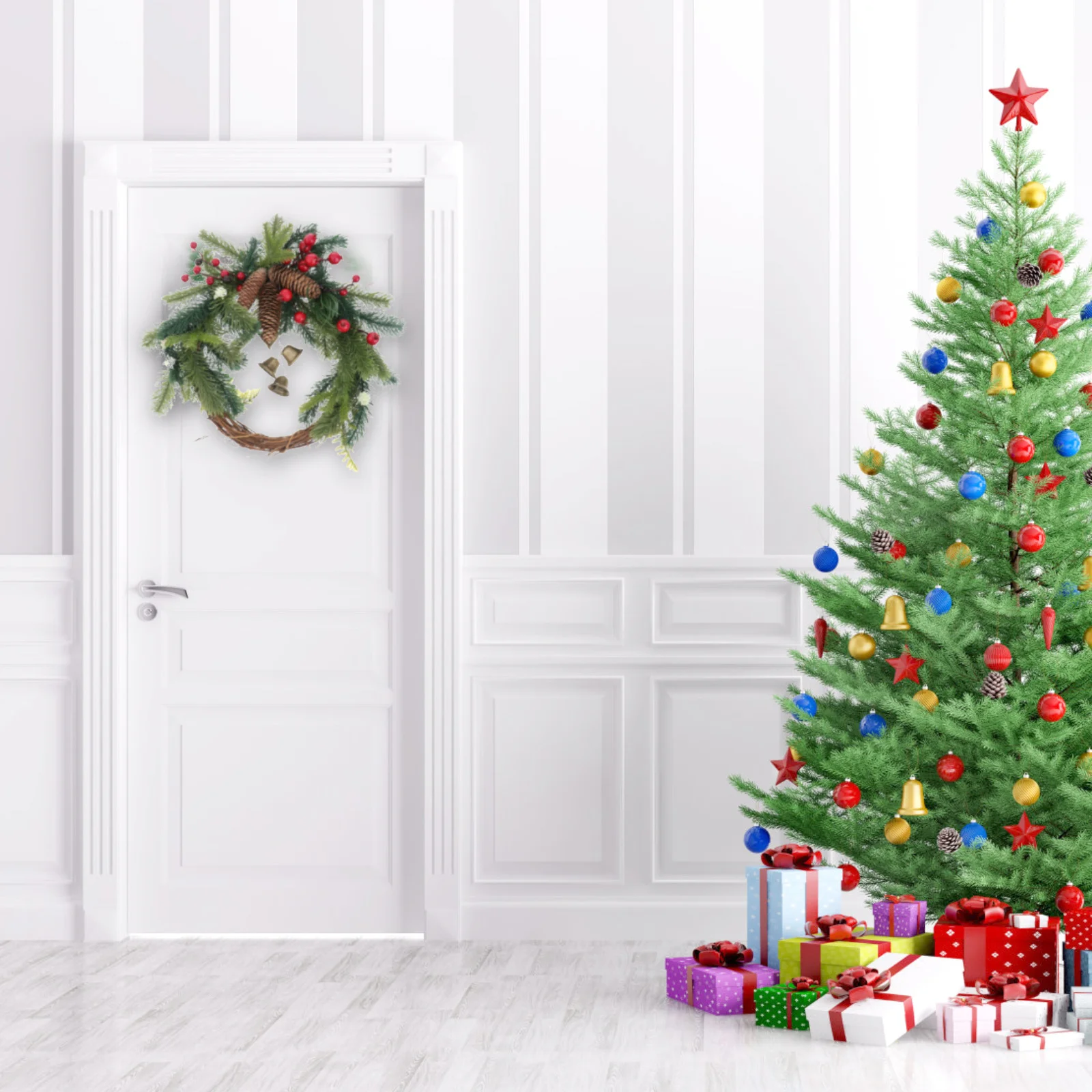 

1Pcs Xmas Wreath Bohemian Style Red Berries Pine Cone Hanging Pendant Festival Christmas Garland Decoration for Weddings