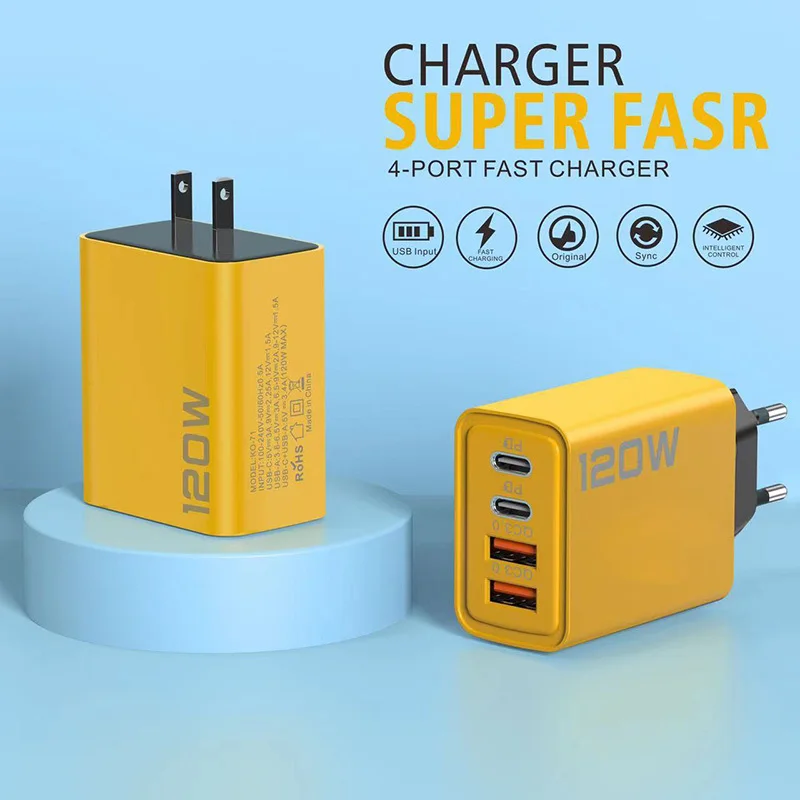 New 120W Type C Quick Charge 3.0 Adapter For Iphone Xiaomi Samsung PD USB Charger Fast Charging