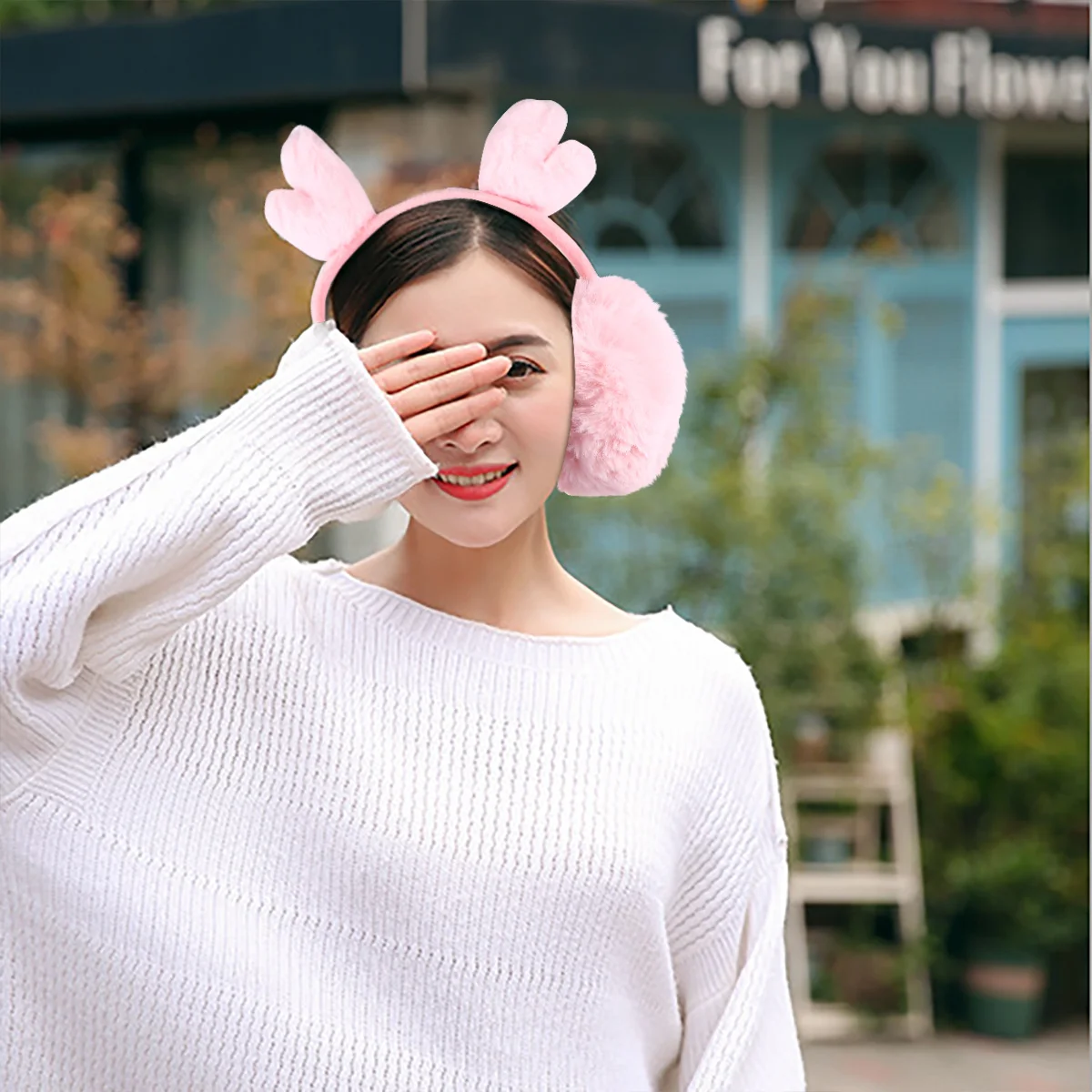 ที่ปิดหูแบบพับได้ลายเขากวางเรนเดียร์ สำหรับฤดูหนาว อุปกรณ์ป้องกันความหนาวสำหรับผู้หญิง เหมาะสำหรับเล่นสโนว์บอร์ด เดินป่า ที่คาดผมลายเขากวาง