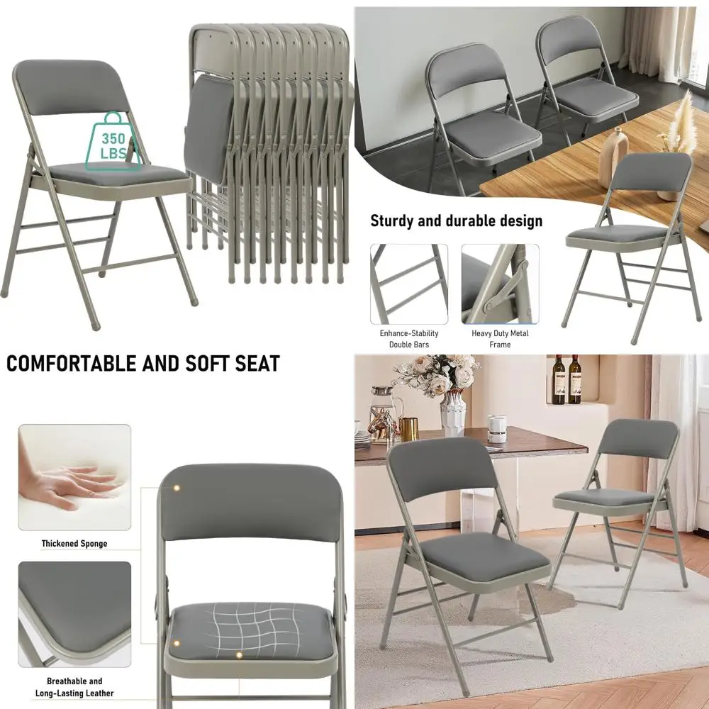 

8 Pack Grey Folding Chairs with Padded Cushion for Outside, Dining Chair Set Portable Indoor Outdoor Stackable Folding Chair wit