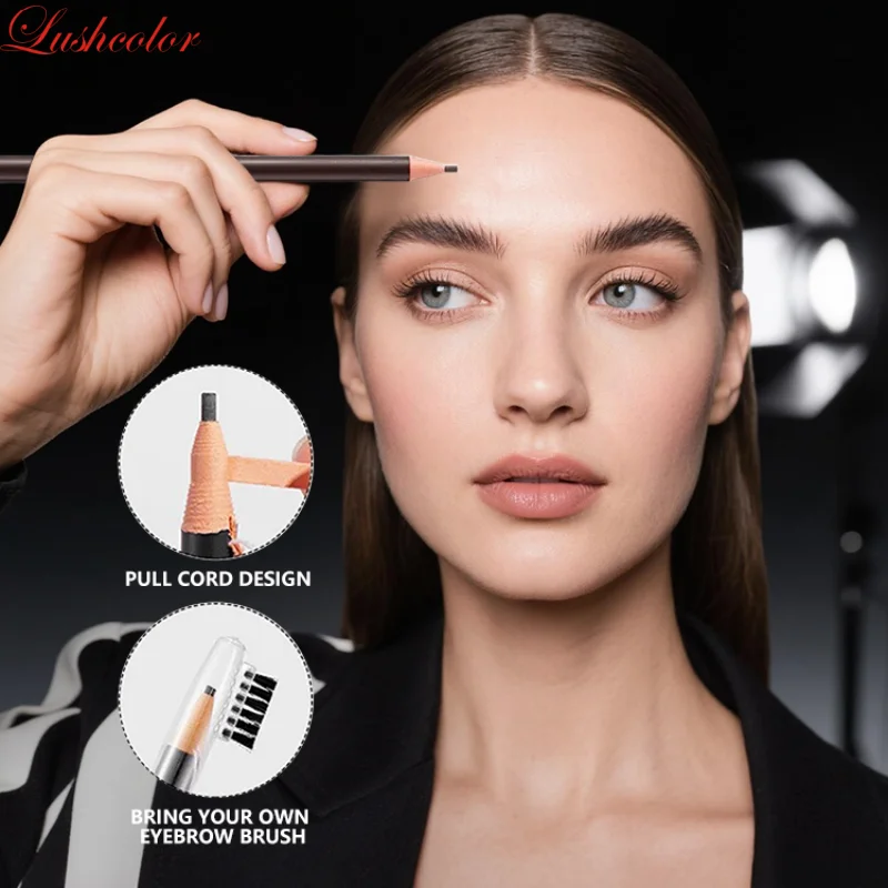 Lushcolor 2 mm ultrafeiner Pull-Line-Augenbrauenstift, glatt, einfach zu färben, wasserfest, schweißbeständig, langlebige Augenbrauenkosmetik