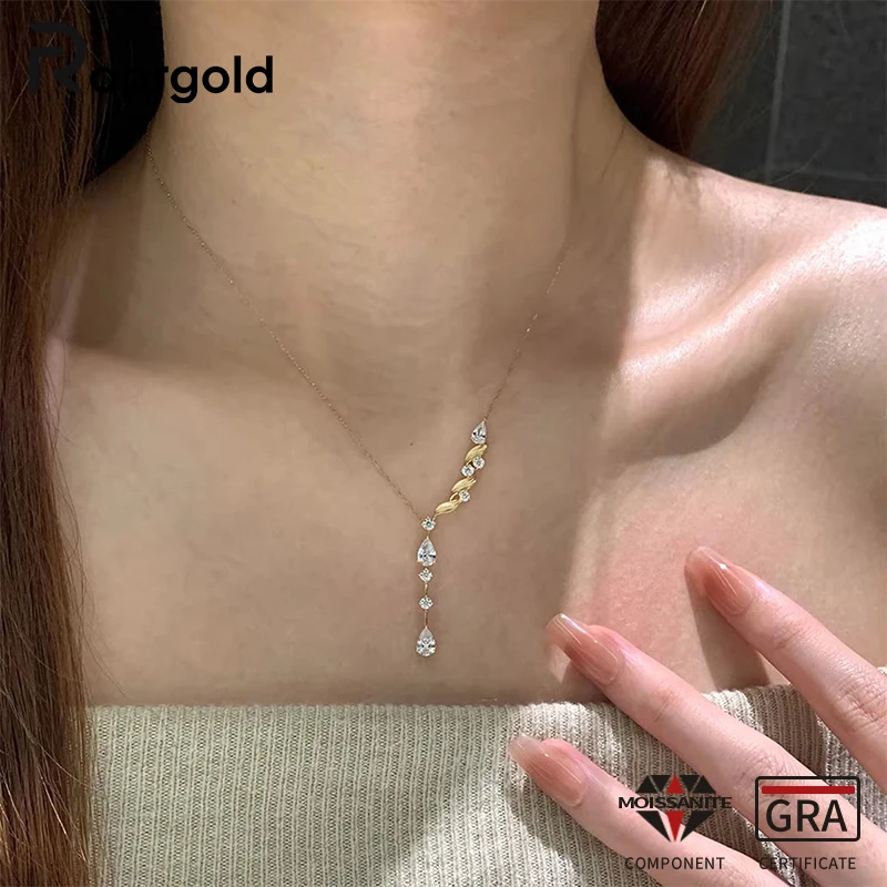 

RAPRGOLD Колье с подвеской в форме груши из муассанита, асимметричный дизайн, волнообразная цепочка, изысканное украшение для женщин, подарок с сертификатом