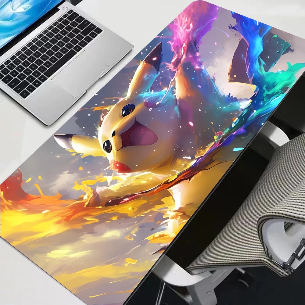 Buntes Gaming-Tastatur-Unterlage Laptop Japan Cool Anime Mauspad XXL Schwarz P-pokemonS Schreibtischunterlage PC P-Pikachu Gamer Schrank Mauspad