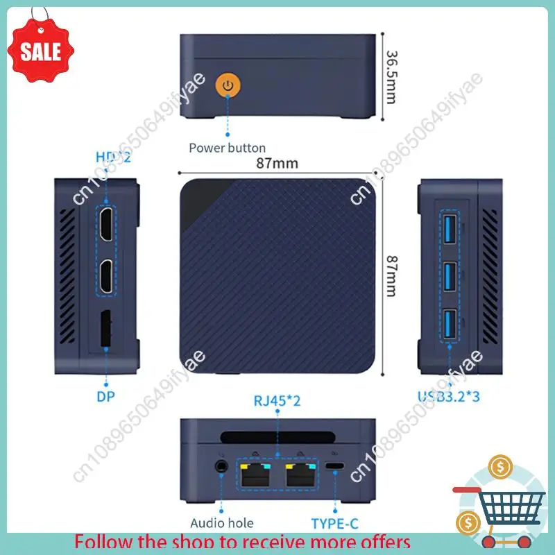 Y67A-ZX06 Twin Lake N150 Win11 Mini Pc Win11 12GB LPDDR5 4800Mhz Dual LAN Dual HD Display Port كمبيوتر مكتبي للألعاب