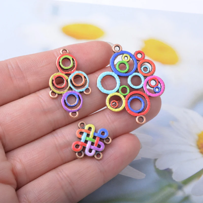 12 Stück/Set Ethnische Ohrringe in Antik-Kupferfarbe mit vier Löchern, Schmuckzubehör, Blumen-Anhänger im Bohème-Stil, DIY-Ohrringe für Frauen – Detail 6