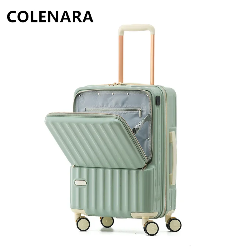 COLENARA ABS+PC Suitcase Front Opening Laptop Boarding Case 20"24 Inch Trolley Case Universal Wheel Rolling Travel Luggage