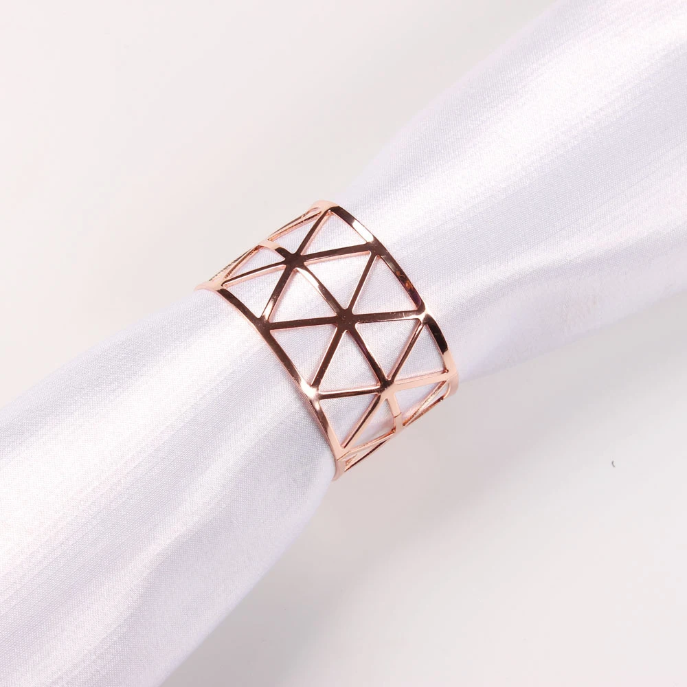 

AS94-6Pcs Geometric Hollow Napkin Rings Serviette Holder For Party Hotel Banquet Dining Room Table Decor