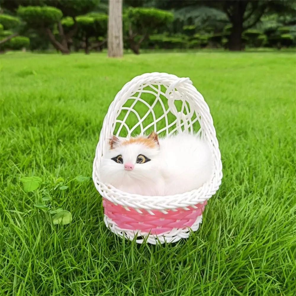 With Hanging Basket Simulation Rabbits Toy Model Figurines Simulation Cat Doll Fur Animal Lifelike Plush Sleeping Cats Toy