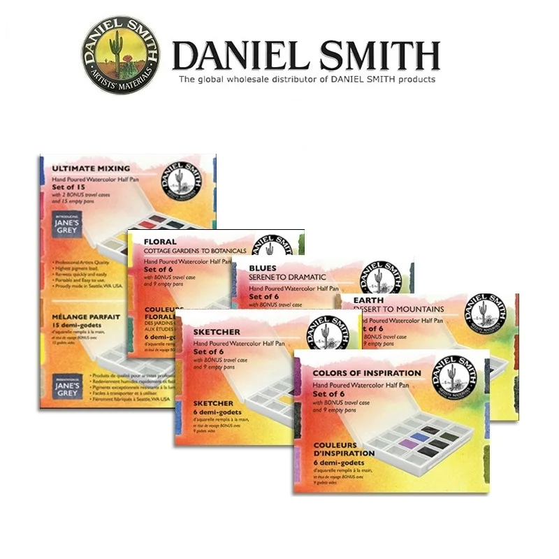 american-daniel-smith-portable-watercolor-half-pans-set-15-6-solid-watercolor-painting-artists-drawing-supplies-watercolor-brush