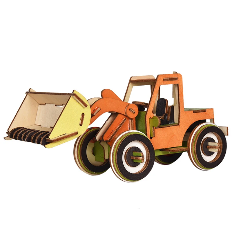 3D DIY Wood Model Construction Engineering Vehicles Truck Toys Set 3D Wooden Puzzles For Children Boys Toddlers Birthday Gift