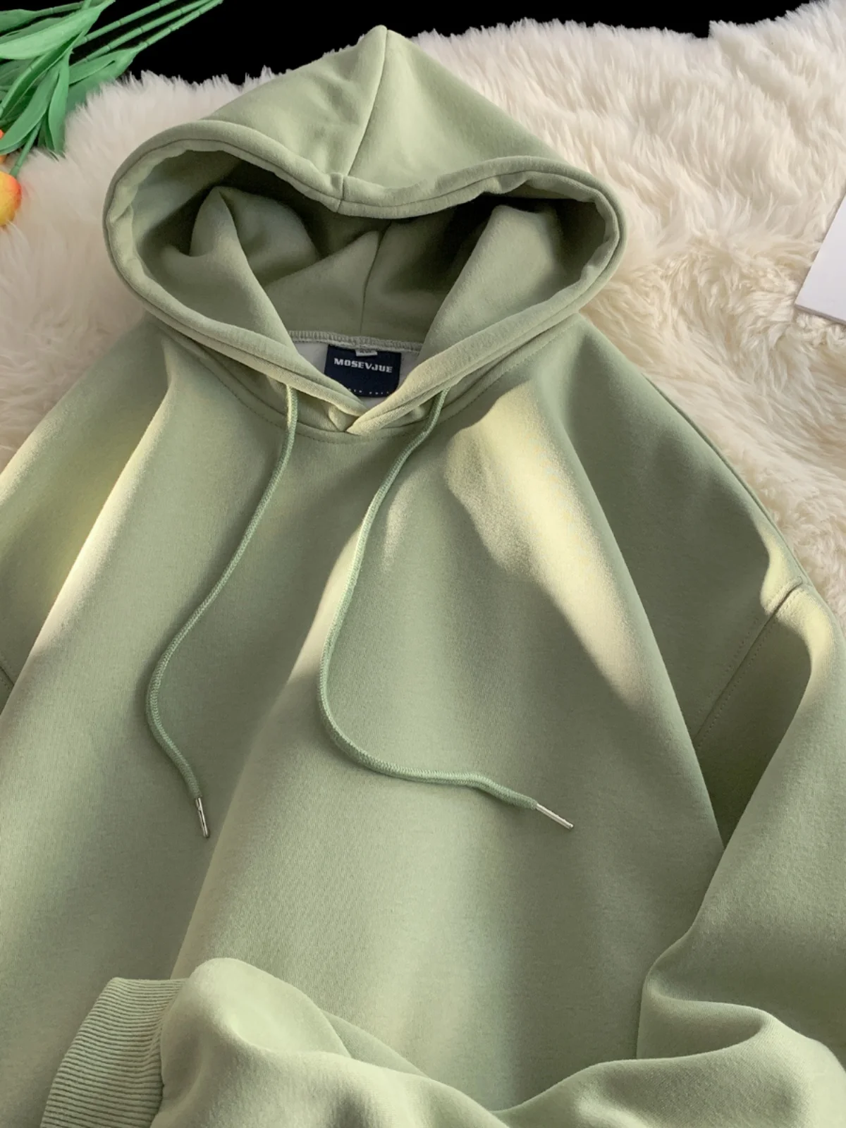 

Oversize Hoodie Men's Green Avocado Pure Color Shoulder Drop Large American Style Casual Sweatshirt Spring Autumn Season