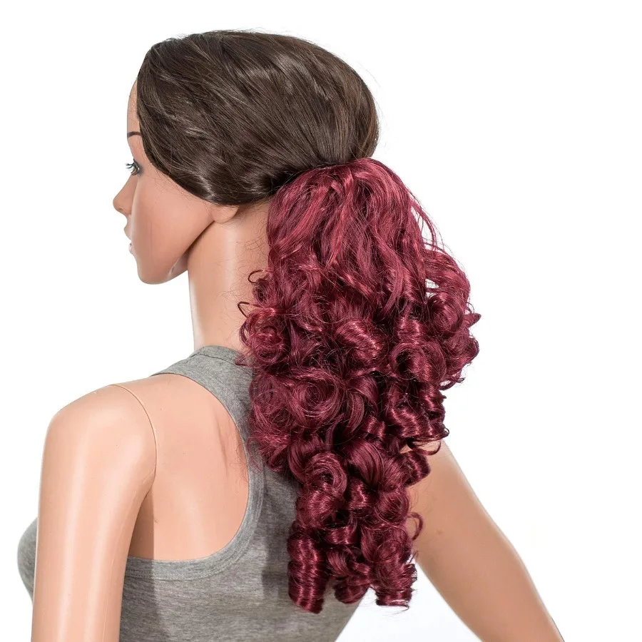 12 بوصة قصيرة المسمار تجعيد الشعر مخلب كليب ذيل حصان ملحقات الاصطناعية كليبين الرباط مجعد ذيل حصان هيربيسي للنساء مع الفك