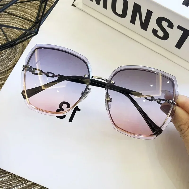 Fashion Rimless Square Sunglasses For Women 2024 Brand Designer Sun Glasses Vintage Shades Female Pink Eyewear Gafas De Sol