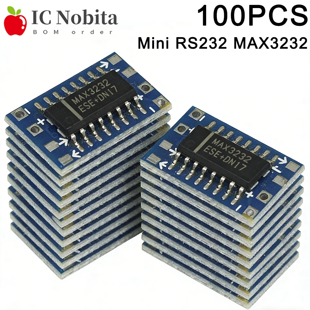 100PCS MAX3232 TTL to RS232 Converter Board Mini Serial Port Module Level Shifter for Arduino MCU STM32 3.3V 5V Logic