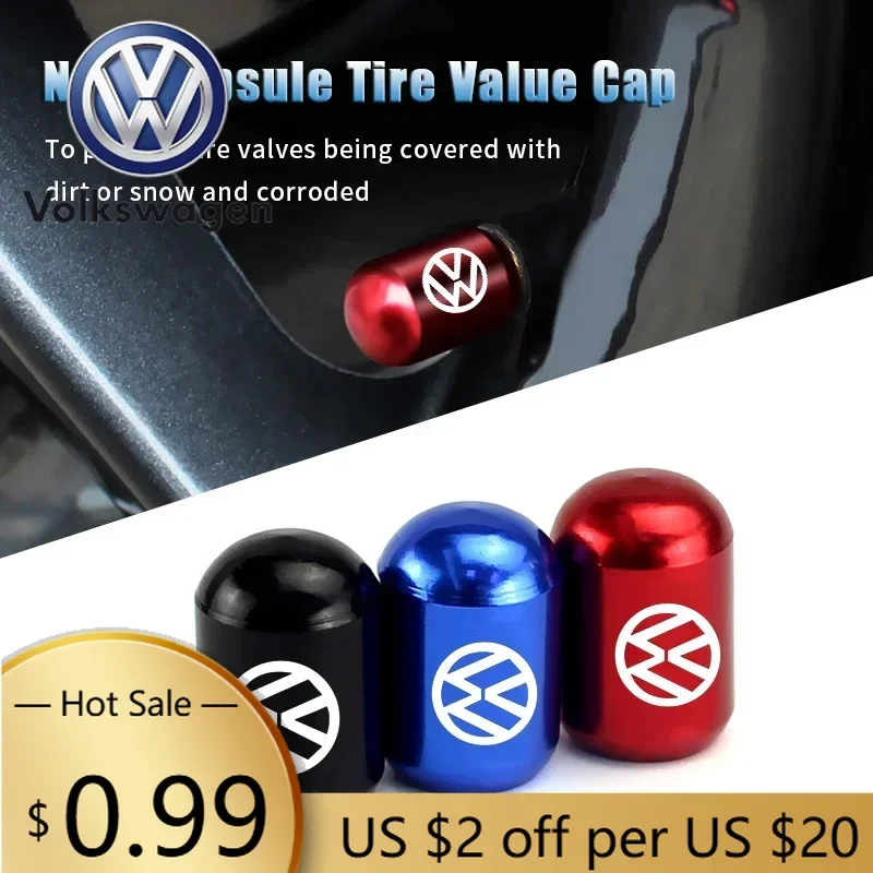 

2026 New For VOLKSWAGEN VW 4PCS Car Wheel Tire Valve Caps Tyre Rim Stem Covers for Volkswagen Rline Golf GTI Bora Passat Jetta B