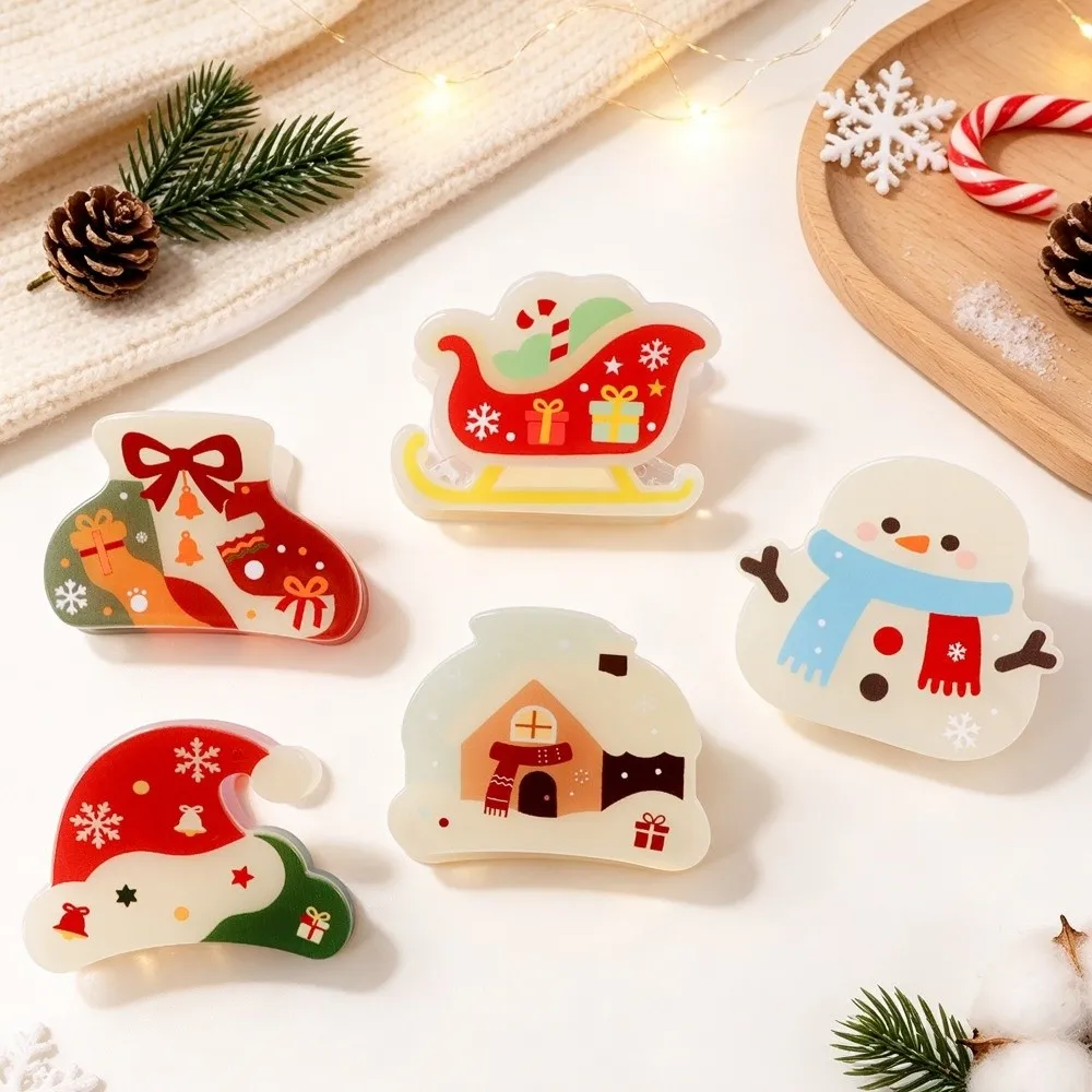 Acrylic Christmas Hair Claw Multicolor Cartoon Style Cartoon Hair Clip Glossy Finish Lightweight Animal Hair Catch Teenagers