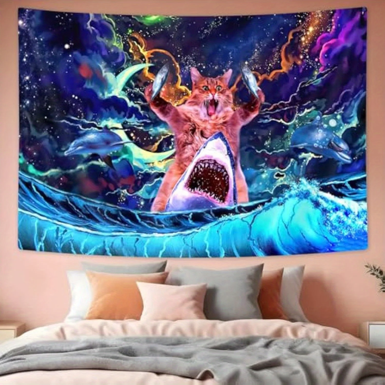 Whimsical Cosmic Cat Tapestry - Adorable Wall Hanging for Home Decor, Perfect Gift for Those Who Love Cute and Fantasy Designs