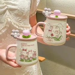 450ml Tulip Ceramic Mug with Lid Spoon High Beauty Girl Cute INS Wind Coffee Mugs Office Breakfast Milk Cup Couple Birthday Gift