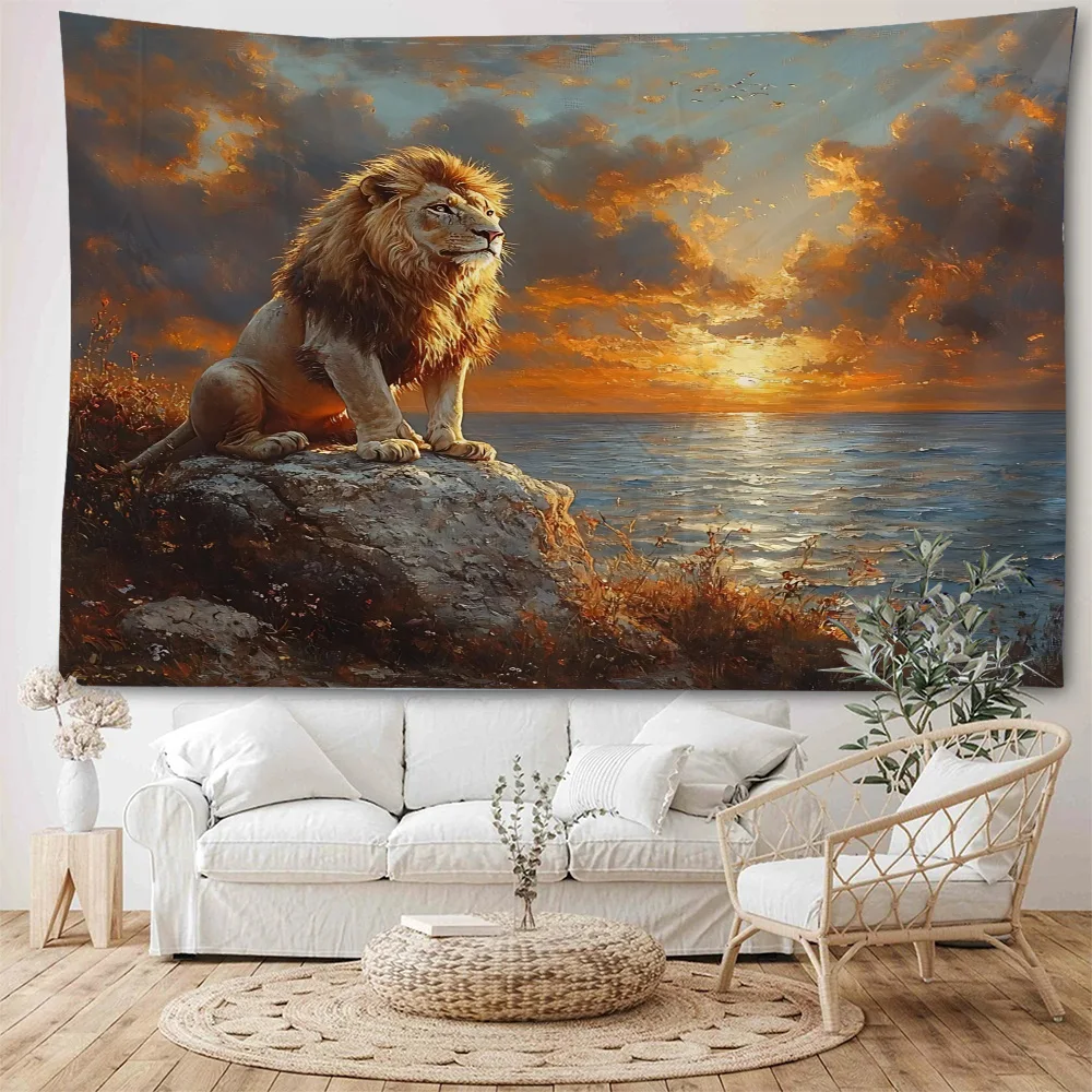 Grassland Lion King Psychedelic Lion Background Decorative Tapestry African Grassland Overlord Lion King Background Decorative