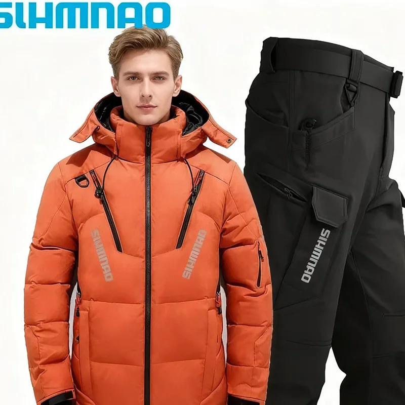 بدلة صيد شتوية لعام 2025 سترة رجالية من ريش الإوز وسراويل تكتيكية ، بدلة تزلج دافئة ، تسلق الجبال ، ملابس رياضية للصيد