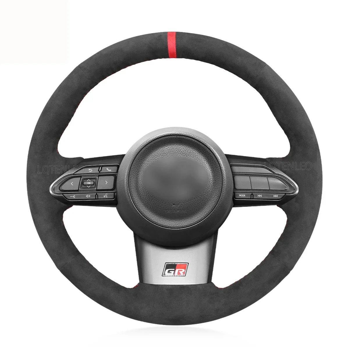 

Black Alcantara Red Marker Hand-stitched Soft Car Steering Wheel Cover for Toyota Yaris GR 2020 2021 2022