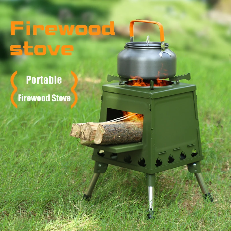 Portable Camping Wood Stove with Stainless Steel Folding Lightweight Firewood Stove For Outdoor Hiking Traveling BBQ Picnic